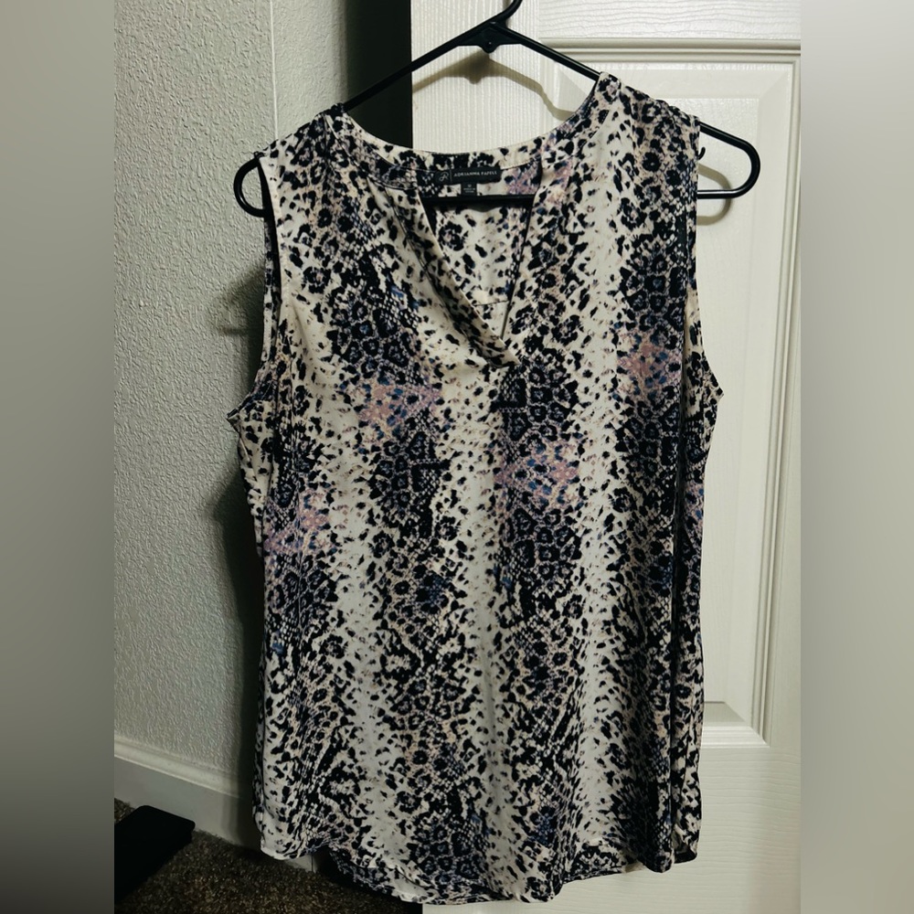 Snake/cheetah print blouse with purple, deep lavender, tan color, size M